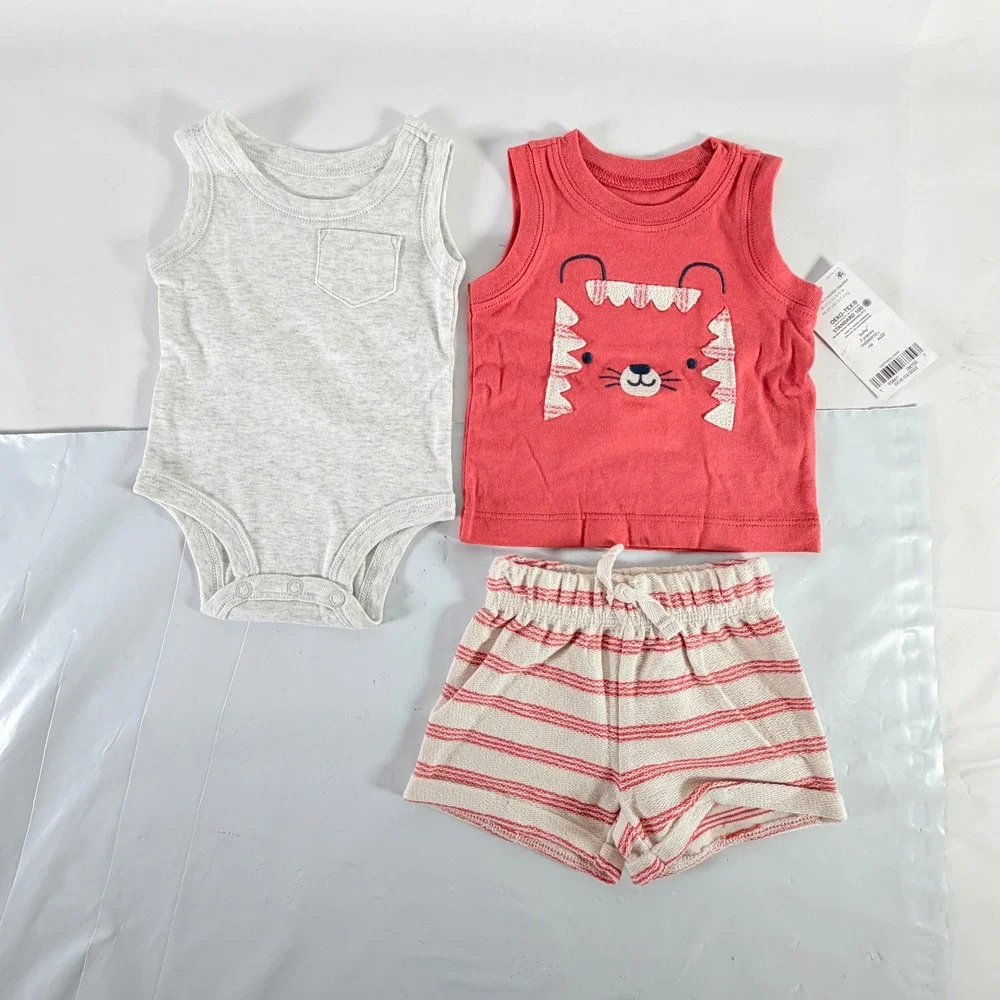 Carter's Newborn Baby 3-Piece Tiger Bear‎ Muscle Tank Bodysuit Shorts Outfit Set